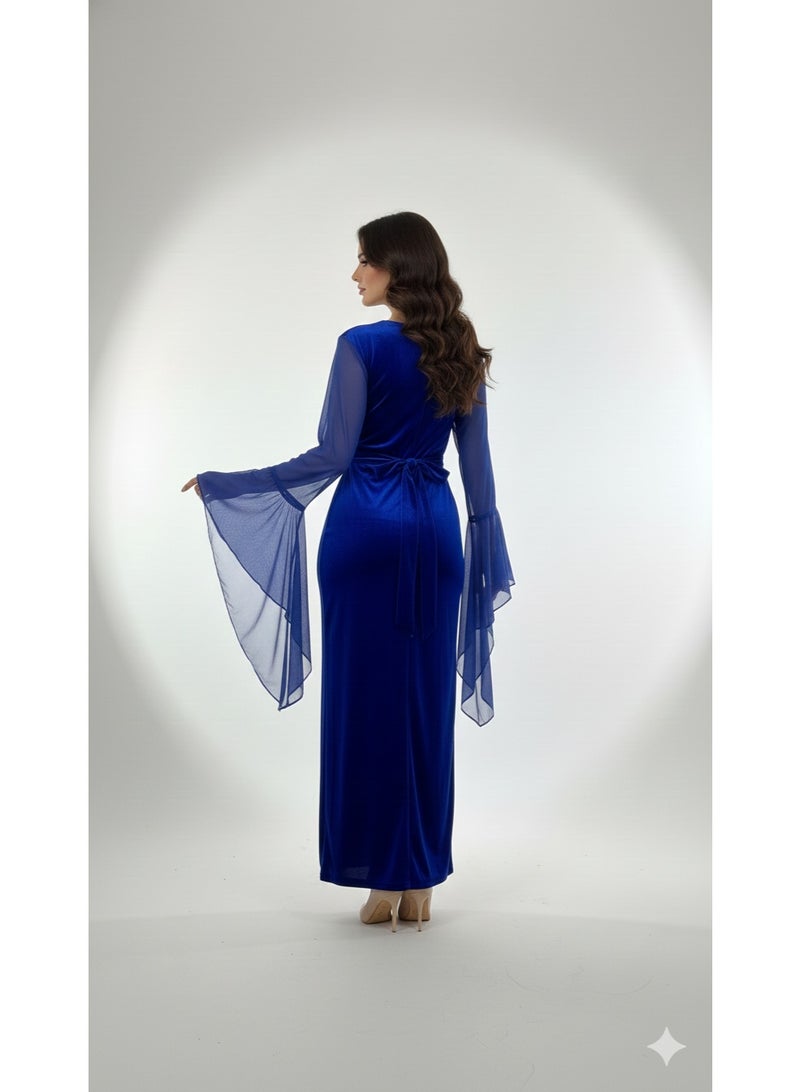 مانيكان فستان نسائي - بياقة على شكل حرف V، بكم طويل، بتصميم طويل - تصميم أنيق مناسب للخروج والمناسبات مع قصة مريحة - Image 3